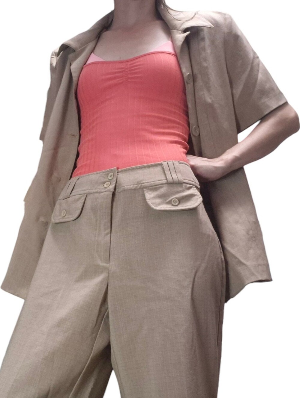 Vintage "Karel Collections" Beige Short-Sleeve Button-Down Shirt